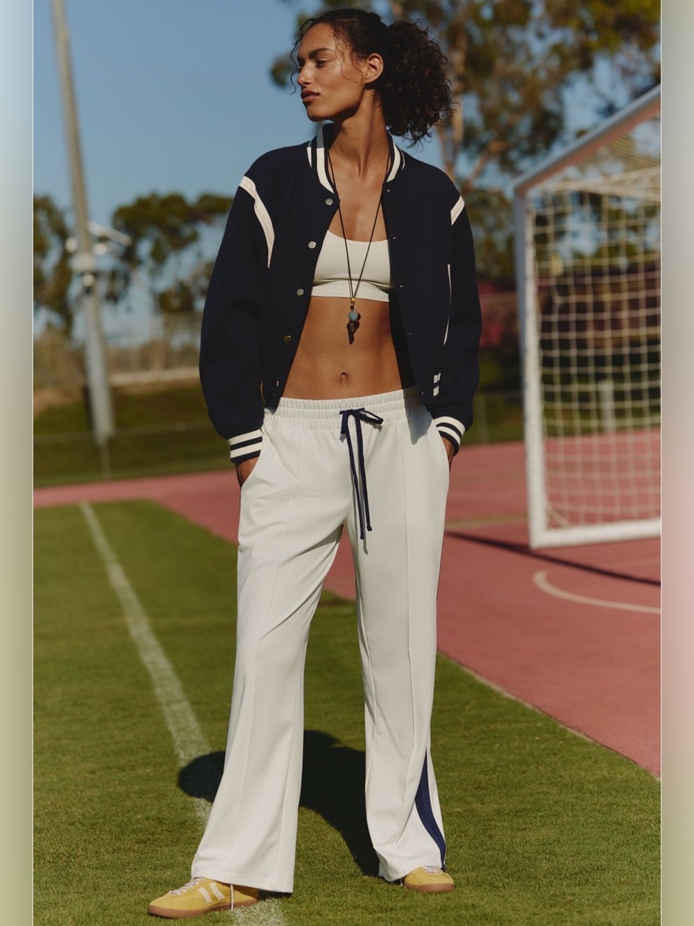 Anthropologie Daily Practice Side-Stripe Straight-Leg Pants Sz Large White/Navy